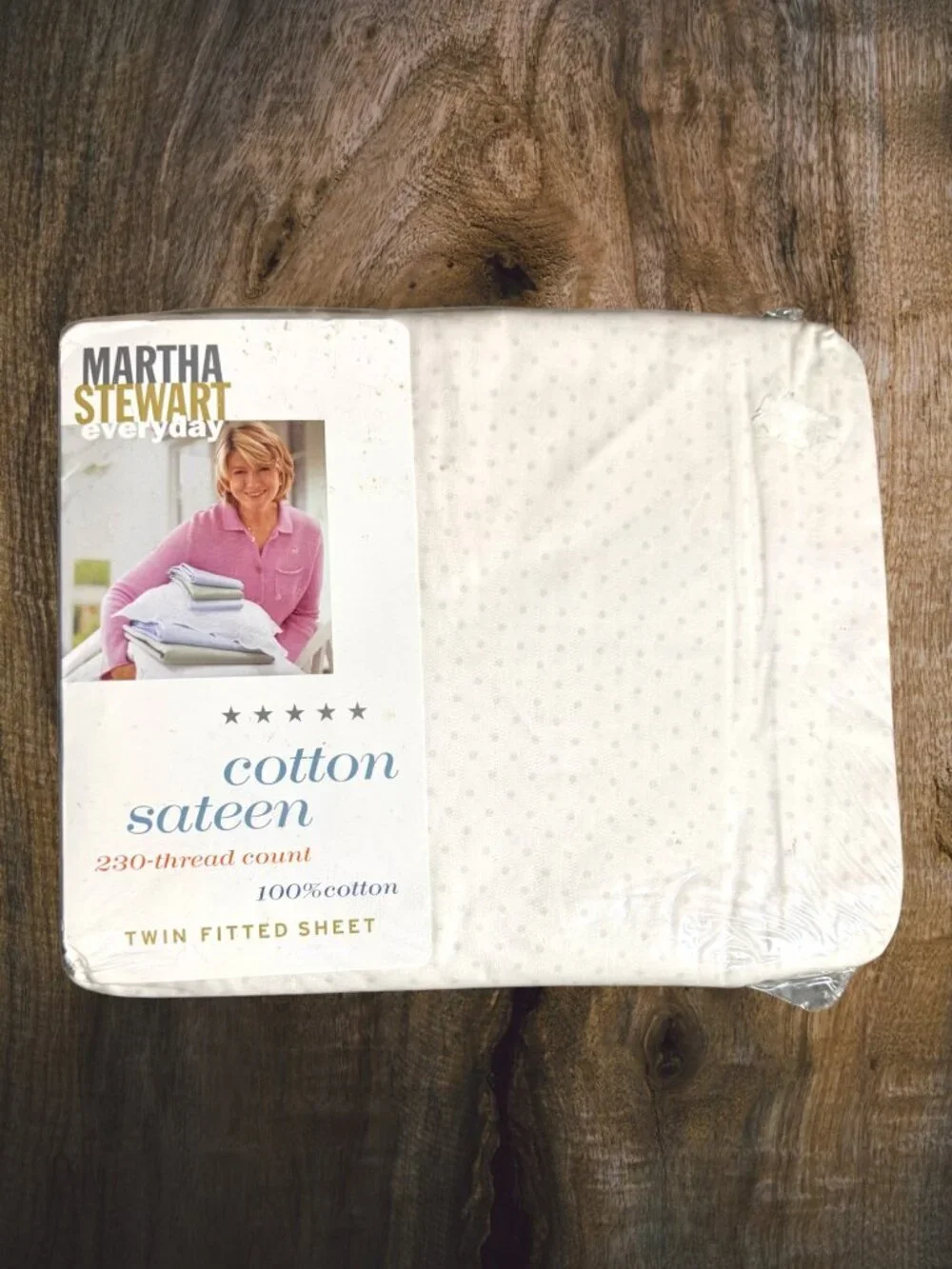 Y2K Martha Stewart Everyday Twin Fitted Sheet 230TC Cotton Sateen Pastel Dot NOS